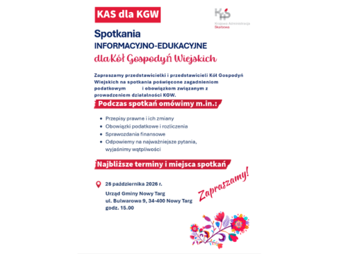KAS dla KGW - Spotkania INFORMACYJNO-EDUKACYJNE dla Kół Gospodyń Wiejskich